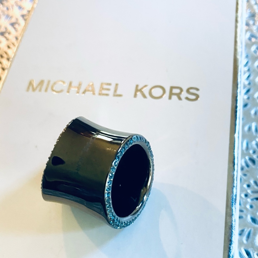 Michael Kors Hematite & Turquoise Blue Barrel Ring